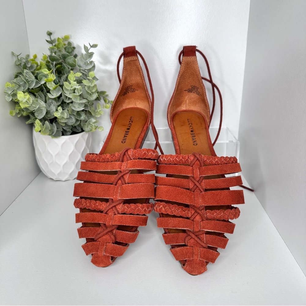 Lucky Brand Women’s Brocki Woven Orange Leather Wrap Flats Shoes Size 9 - Picture 7 of 11